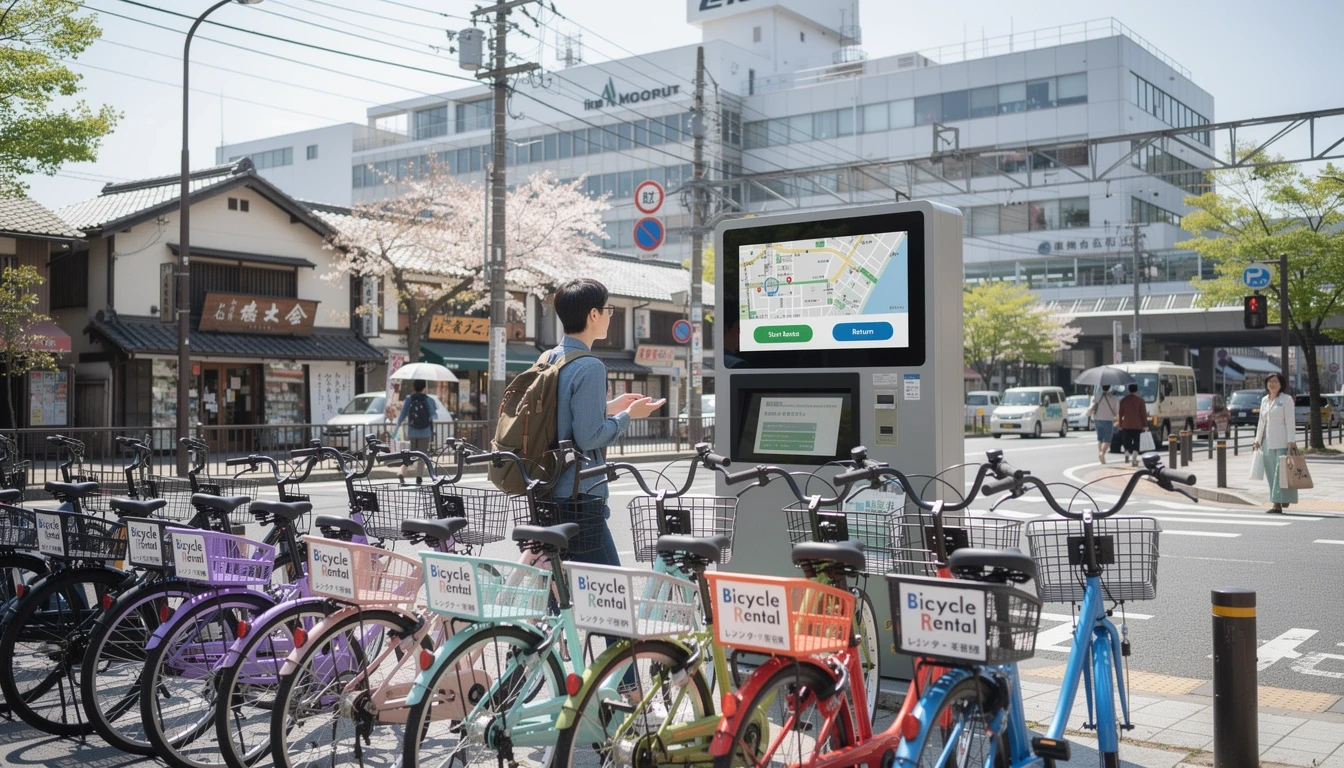 堀川沿いのサイクリングロードを走る観光客