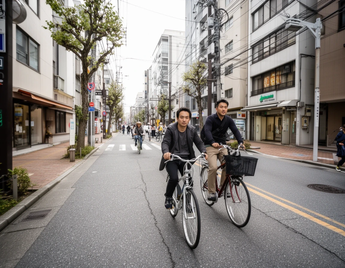 大須商店街の路地に停まったレンタル自転車